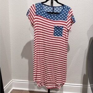 Boutique - Stars & Stripes Pocket Tee Dress - Red, White & Blue